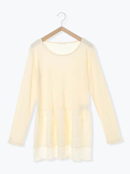 裾レースカットソー（オフホワイト/ブラック/キナリ）｜ehka sopo（エヘカソポ）通販