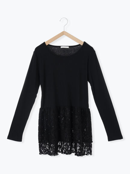 裾レースカットソー（オフホワイト/ブラック/キナリ）｜ehka sopo（エヘカソポ）通販