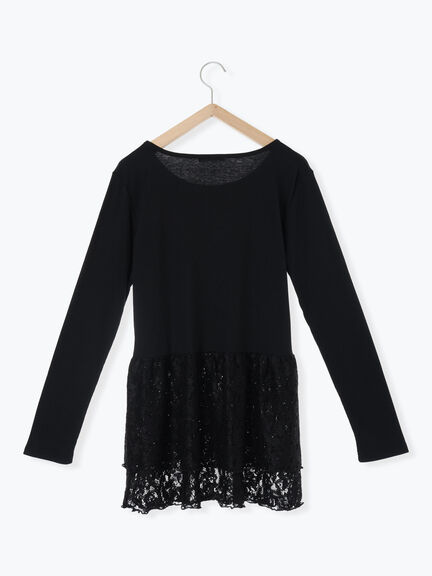 裾レースカットソー（オフホワイト/ブラック/キナリ）｜ehka sopo（エヘカソポ）通販