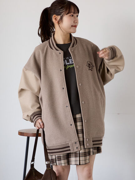 ビッグシルエットスタジャン（グレー/ベージュ/ネイビー）｜ehka sopo（エヘカソポ）通販