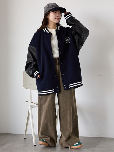 ビッグシルエットスタジャン（グレー/ベージュ/ネイビー）｜ehka sopo（エヘカソポ）通販