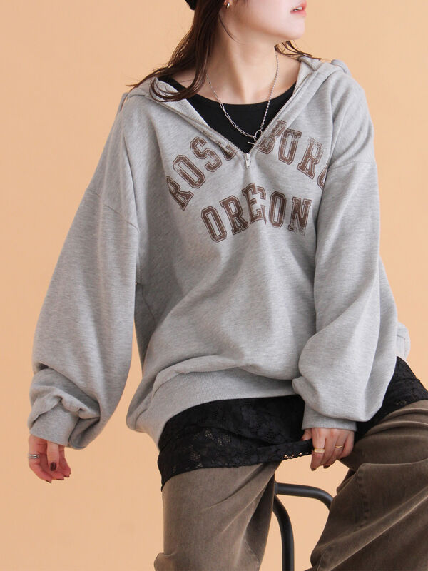 ハーフジッププリントパーカー（グレー）｜ehka sopo（エヘカソポ）通販