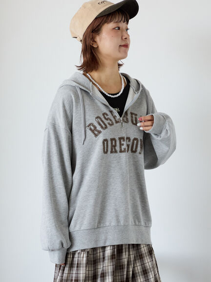 ハーフジッププリントパーカー（グレー/ベージュ/ネイビー）｜ehka sopo（エヘカソポ）通販