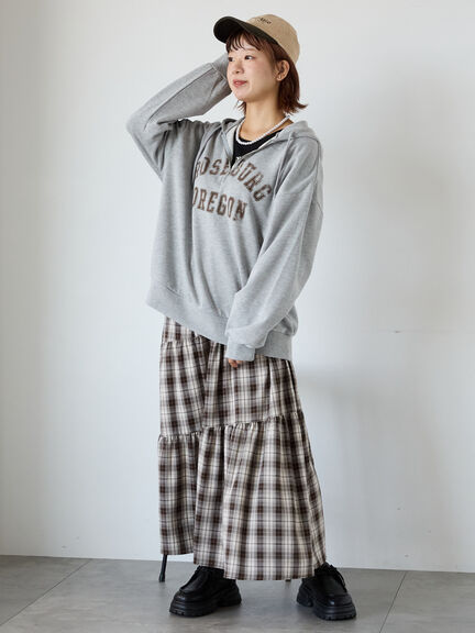 ハーフジッププリントパーカー（グレー/ベージュ/ネイビー）｜ehka sopo（エヘカソポ）通販