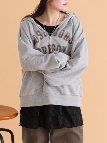 ハーフジッププリントパーカー（グレー/ベージュ/ネイビー）｜ehka sopo（エヘカソポ）通販