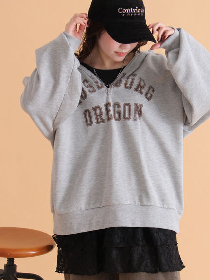 ハーフジッププリントパーカー（グレー/ベージュ/ネイビー）｜ehka sopo（エヘカソポ）通販