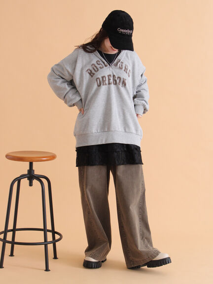 ハーフジッププリントパーカー（グレー/ベージュ/ネイビー）｜ehka sopo（エヘカソポ）通販