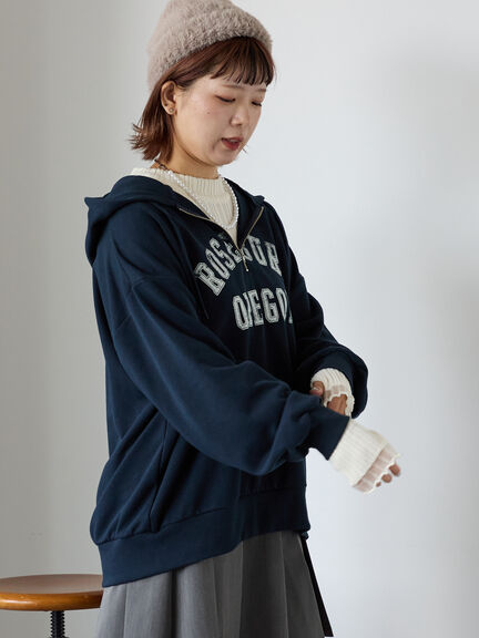 ハーフジッププリントパーカー（グレー/ベージュ/ネイビー）｜ehka sopo（エヘカソポ）通販