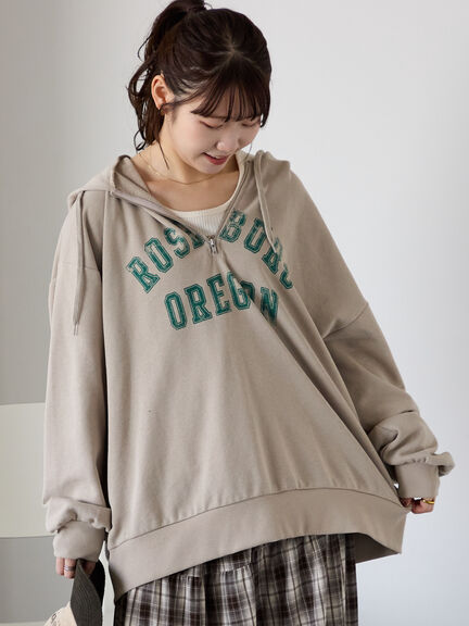 ハーフジッププリントパーカー（グレー/ベージュ/ネイビー）｜ehka sopo（エヘカソポ）通販