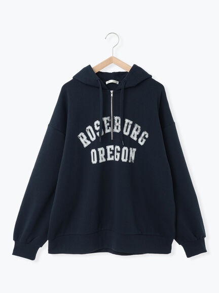 ハーフジッププリントパーカー（グレー/ベージュ/ネイビー）｜ehka sopo（エヘカソポ）通販