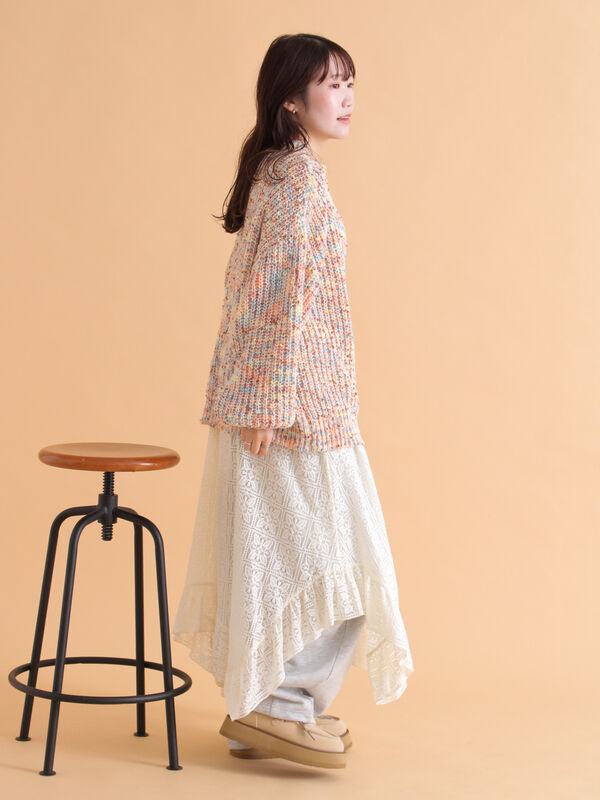 セール】 カラーネップモックネックニット（グレー/オレンジ/キナリ