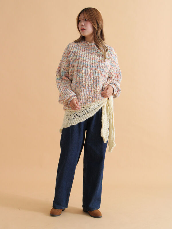 セール】 カラーネップモックネックニット（グレー/オレンジ/キナリ