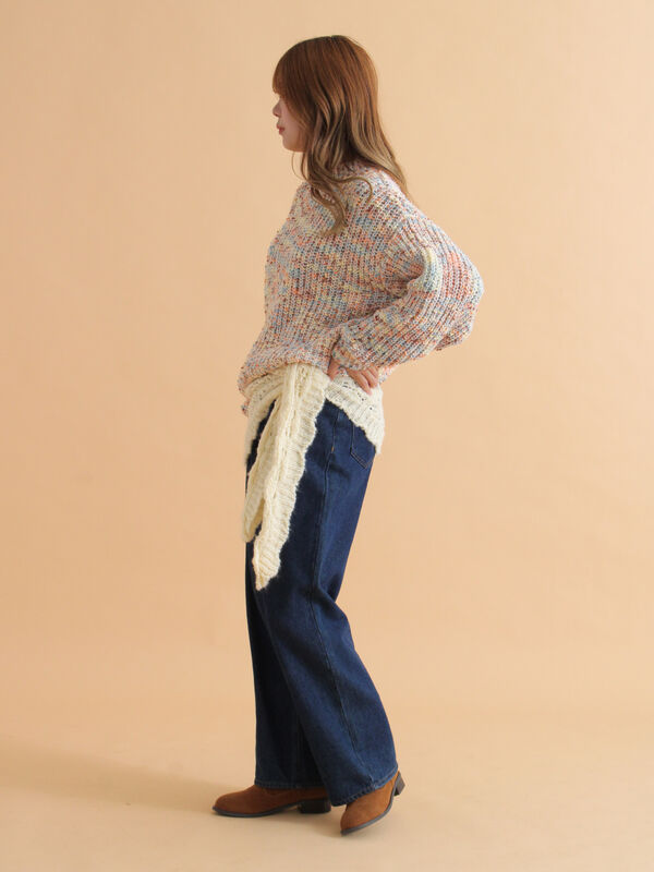 セール】 カラーネップモックネックニット（グレー/オレンジ/キナリ