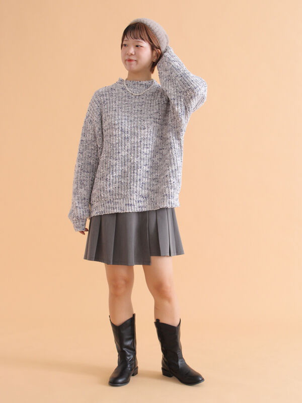 セール】 カラーネップモックネックニット（グレー/オレンジ/キナリ