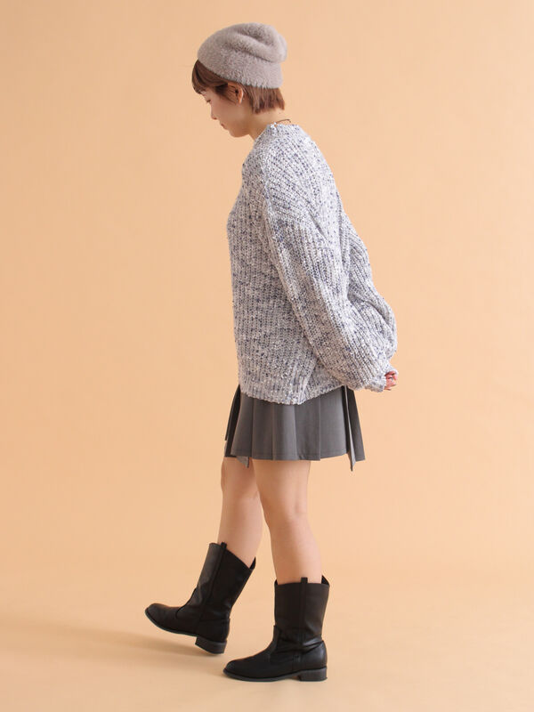 セール】 カラーネップモックネックニット（グレー/オレンジ/キナリ