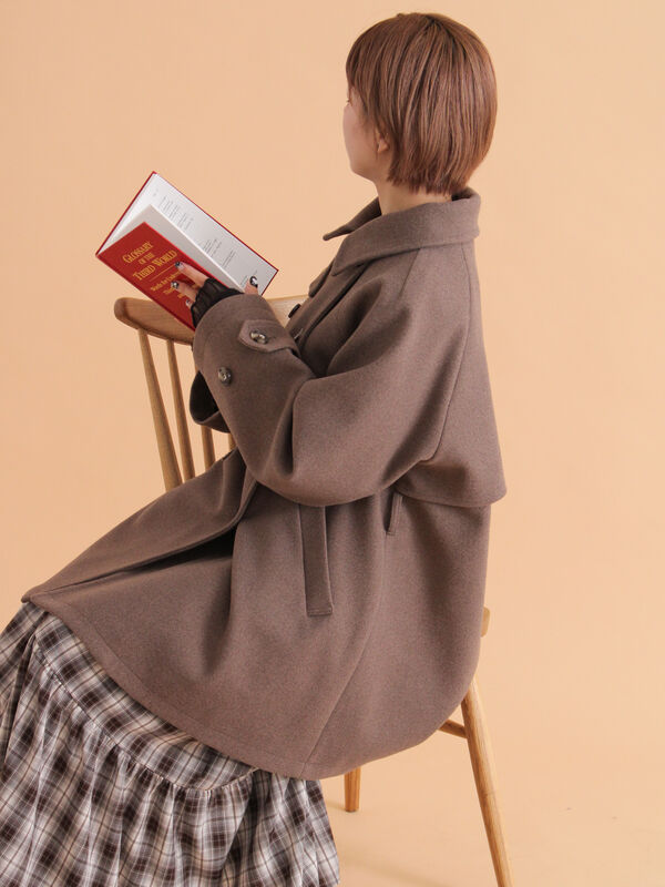 セール】 ベルト付スタンドカラーコート（チャコールグレー/モカ