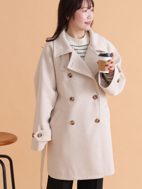 セール】 ベルト付スタンドカラーコート（チャコールグレー/モカ