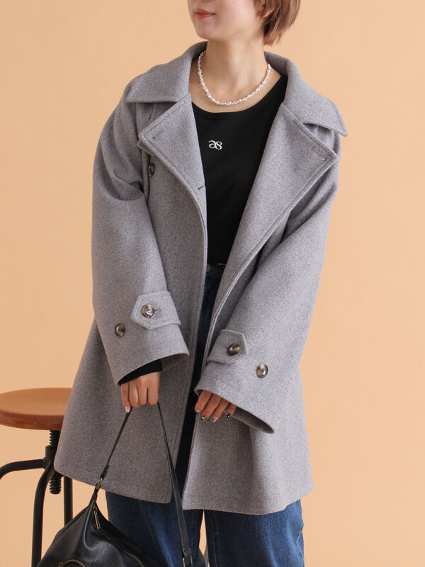 セール】 ベルト付スタンドカラーコート（チャコールグレー/モカ