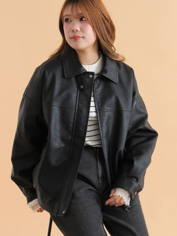 セール】 襟ファーフェイクレザージャケット（ブラック/ブラウン