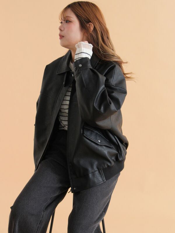 セール】 襟ファーフェイクレザージャケット（ブラック/ブラウン
