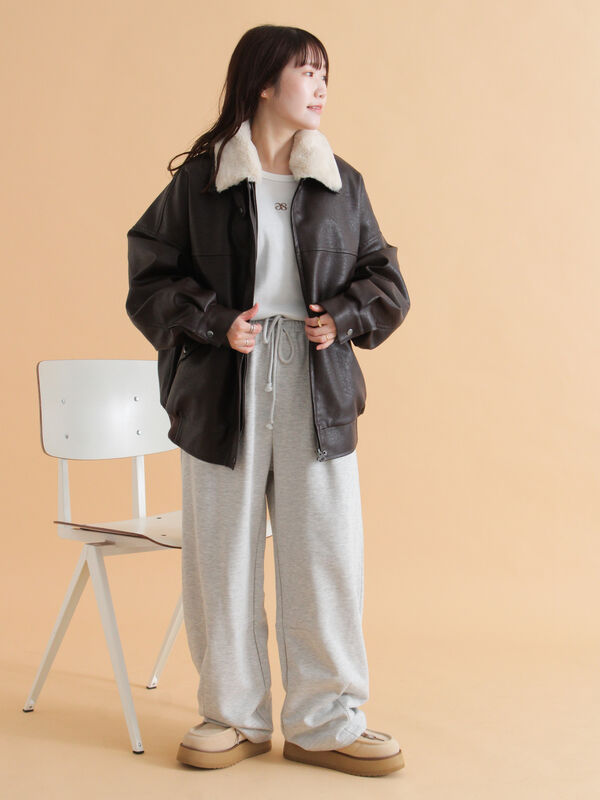 セール】 襟ファーフェイクレザージャケット（ブラック/ブラウン