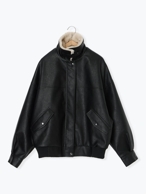 セール】 襟ファーフェイクレザージャケット（ブラック/ブラウン