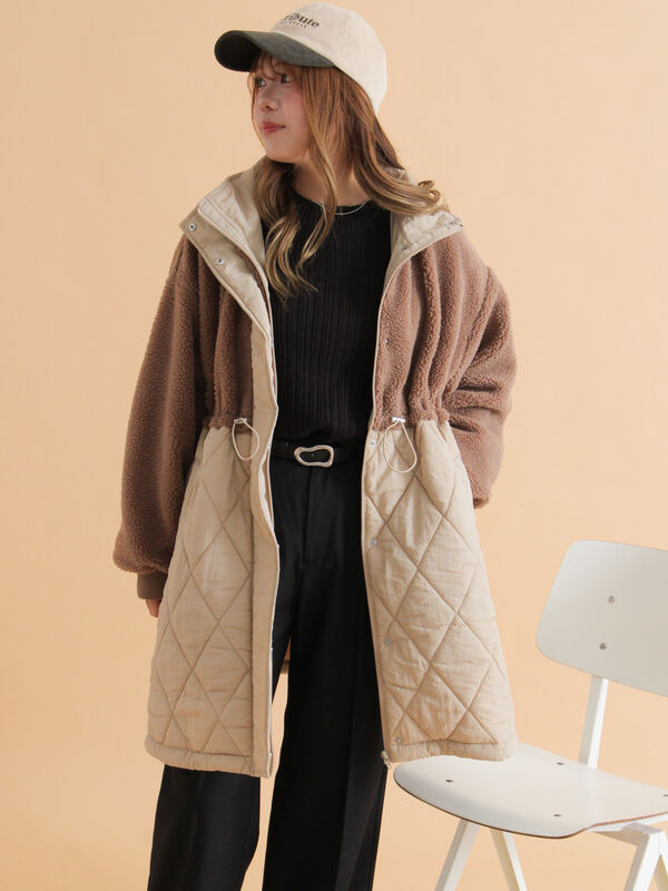 セール】 ボアキルト切り替えコート（モカ/カーキ/キナリ/アウター