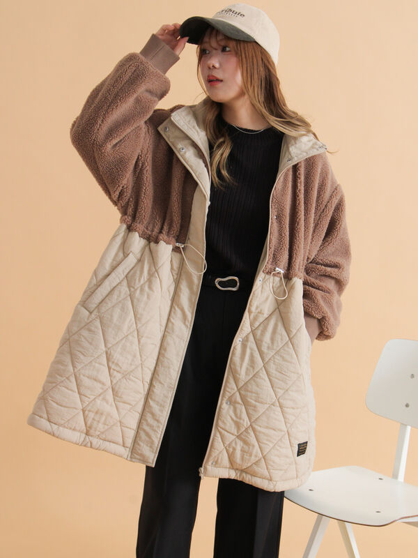 セール】 ボアキルト切り替えコート（モカ/カーキ/キナリ/アウター