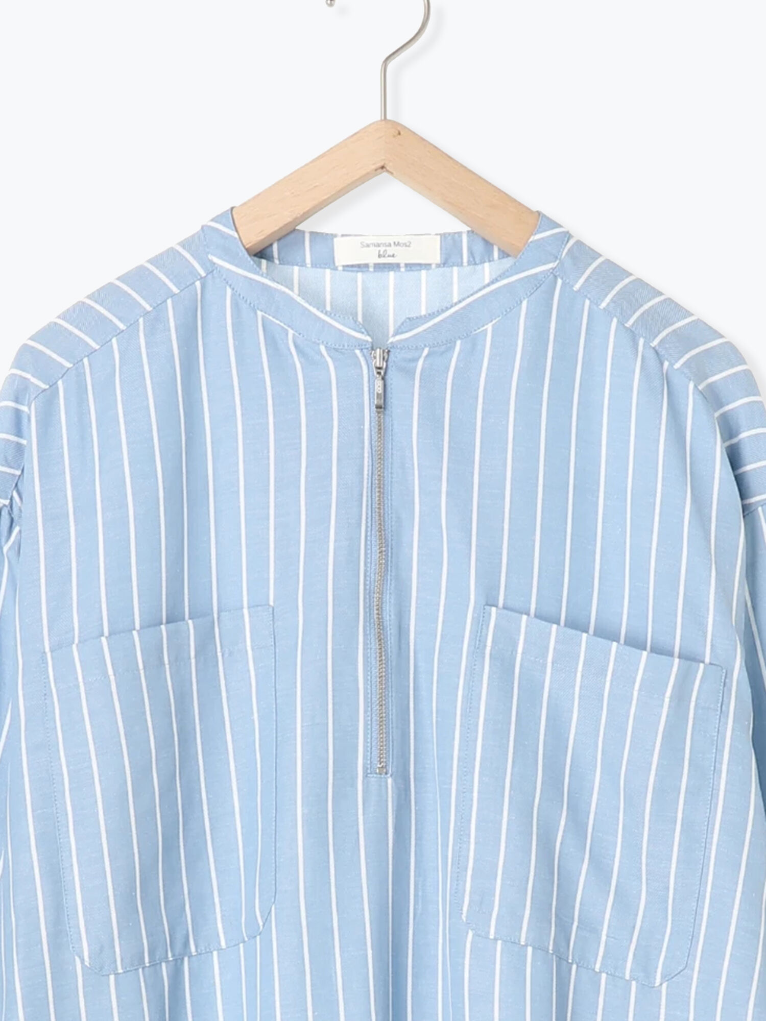 セール ハーフジップシャツワンピース オフホワイト ライトベージュ ブルー ワンピース Samansa Mos2 Blue サマンサモスモス ブルー 公式通販