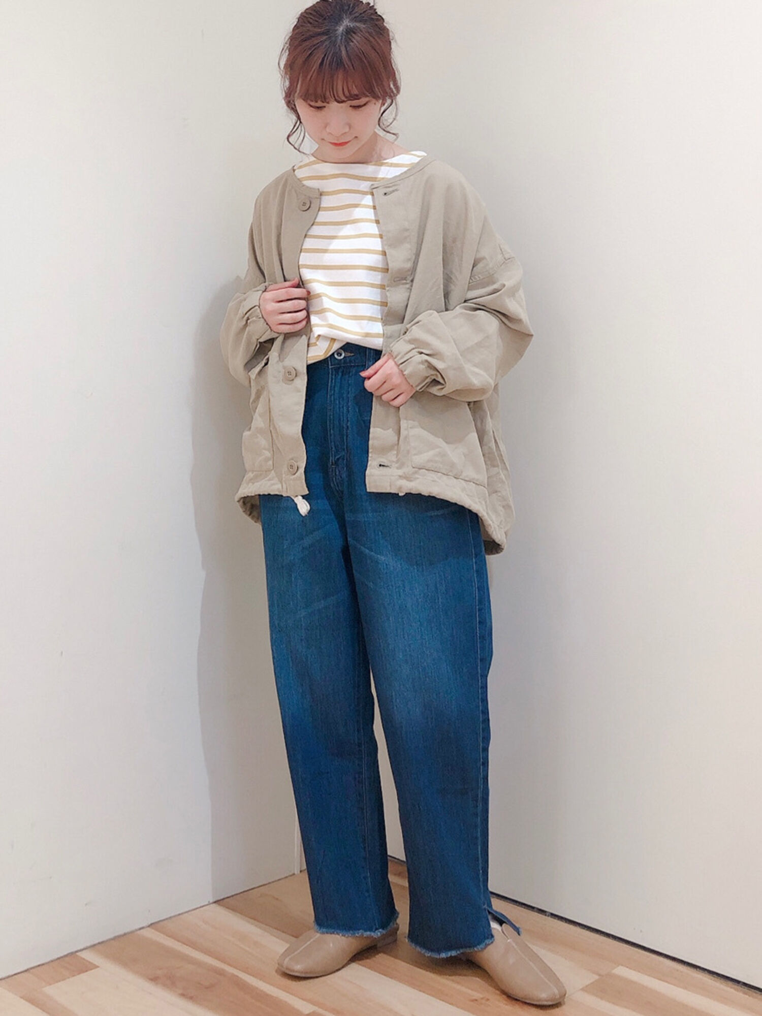 セール ノーカラーミリタリージャケット チャコールグレー ベージュ グリーン アウター Samansa Mos2 Blue サマンサモスモス ブルー 公式通販