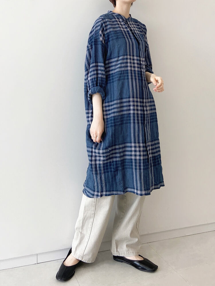 セール チェック前開きワンピース ベージュ モカ ネイビー ワンピース Samansa Mos2 Blue サマンサモスモス ブルー 公式通販