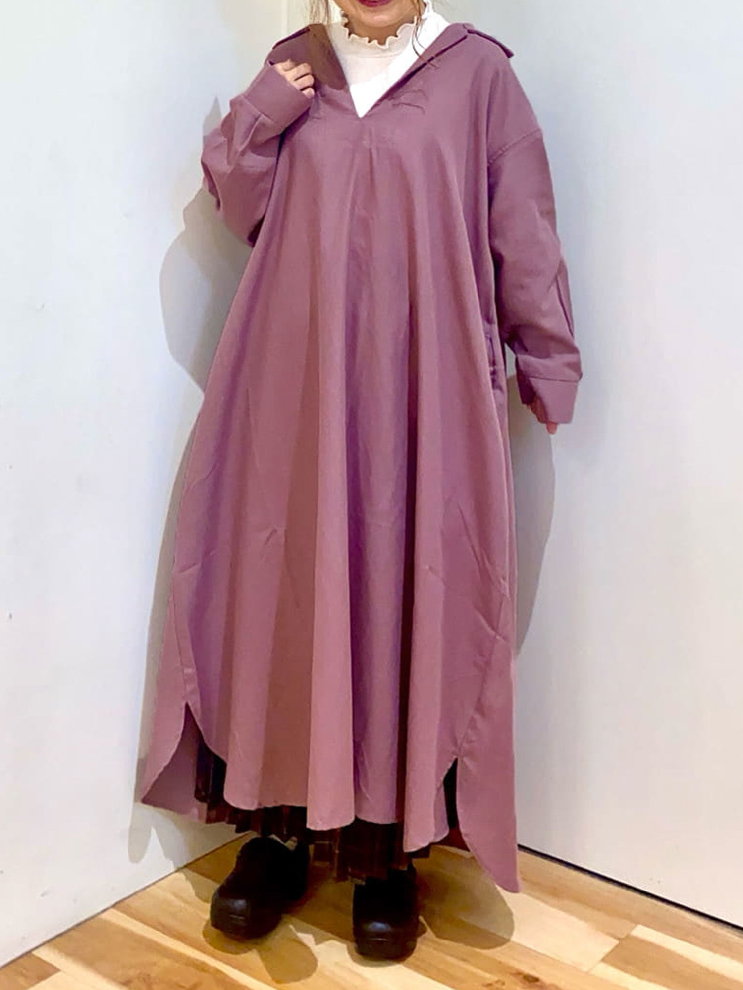 セール フラットカラーシャツワンピース チャコールグレー ベージュ パープル ワンピース Samansa Mos2 Blue サマンサモスモス ブルー 公式通販