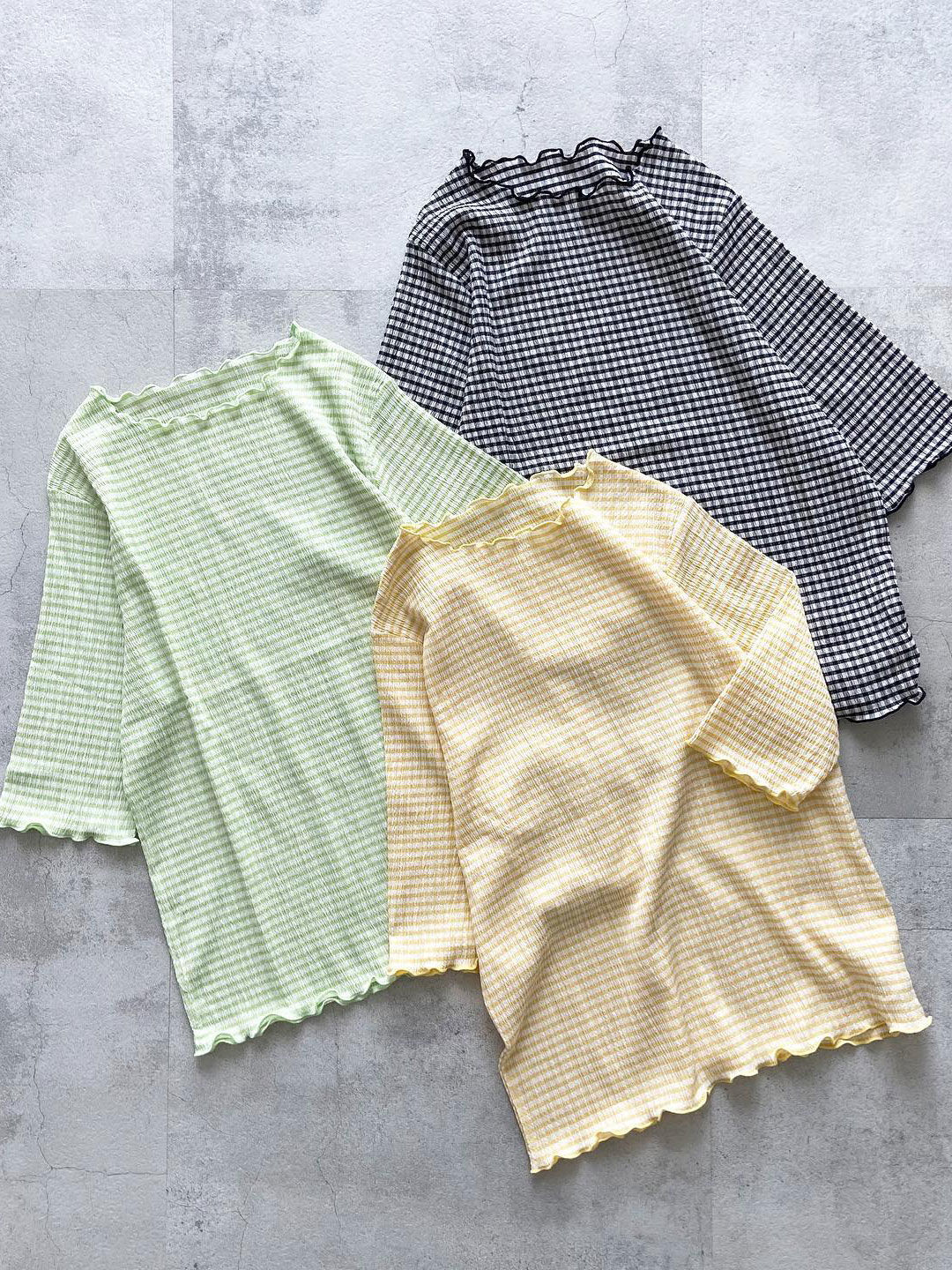 セール シャーリングギンガムチェックtシャツ ブラック イエロー グリーン トップス Tシャツ Samansa Mos2 Blue サマンサモスモス ブルー 公式通販