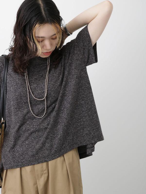 セール】 リネン混裾ラウンドTシャツ（オフホワイト/グレー/ブラック