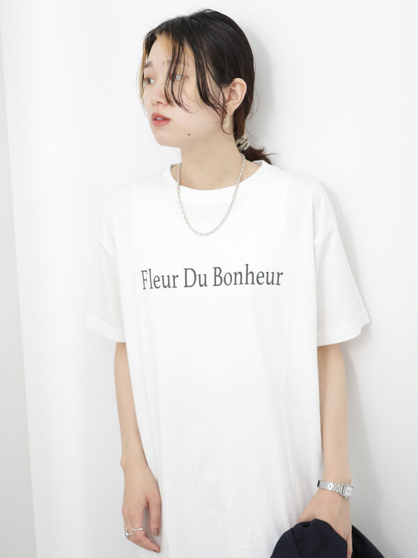 セール】 【USAコットン】ロゴチュニックTシャツ（オフホワイト