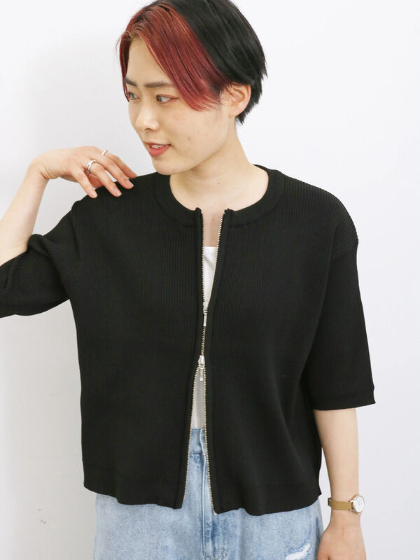 セール】 ◎ダブルジップニットカーディガン（ブラック/オレンジ  