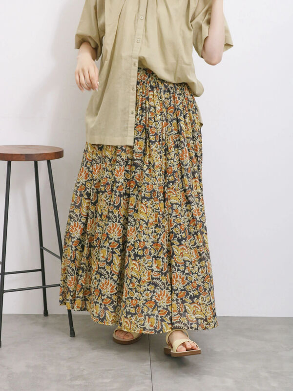 セール】 【Made in India】花柄ボイルギャザースカート 