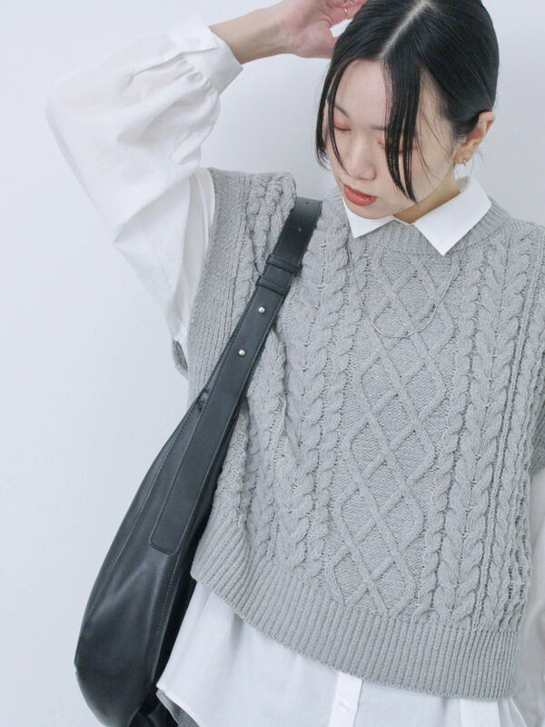 セール】 【帯電防止】マットモールニットベスト（オフホワイト/グレー  