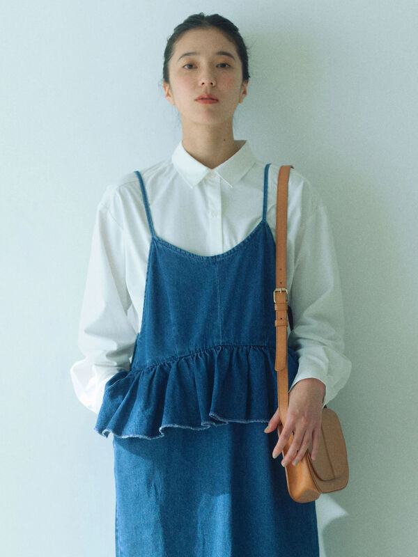 Samansa Mos2 blue ワンピース 「ECO DENIM」ペプラムキャミ