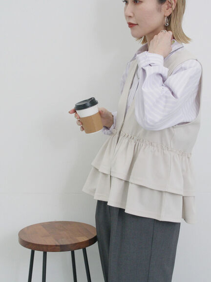 ペプラムベスト(セットアップ可)（チャコールグレー/ライトベージュ/ベージュ/カーキ）｜Samansa Mos2 blue（サマンサモスモス ブルー）通販