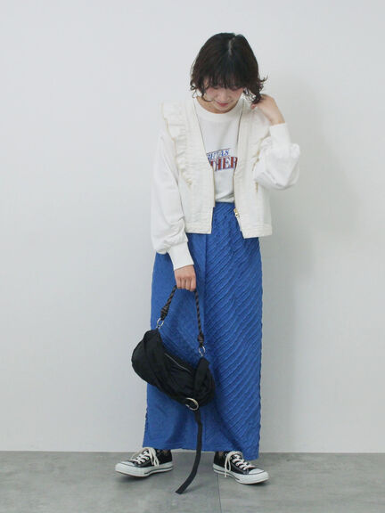 【ECO DENIM】ショルダーフリルベスト（オフホワイト/チャコールグレー）｜Samansa Mos2 blue（サマンサモスモス ブルー）通販