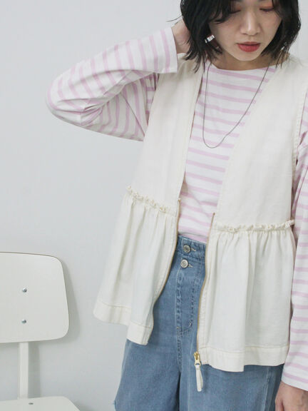 【ECO DENIM】 ペプラムベスト（オフホワイト/チャコールグレー）｜Samansa Mos2 blue（サマンサモスモス ブルー）通販