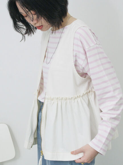 【ECO DENIM】 ペプラムベスト（オフホワイト/チャコールグレー）｜Samansa Mos2 blue（サマンサモスモス ブルー）通販