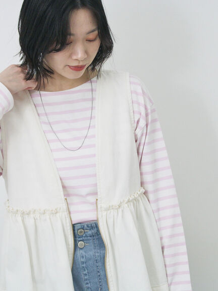 【ECO DENIM】 ペプラムベスト（オフホワイト/チャコールグレー）｜Samansa Mos2 blue（サマンサモスモス ブルー）通販