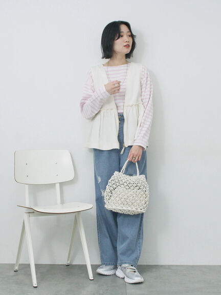 【ECO DENIM】 ペプラムベスト（オフホワイト/チャコールグレー）｜Samansa Mos2 blue（サマンサモスモス ブルー）通販