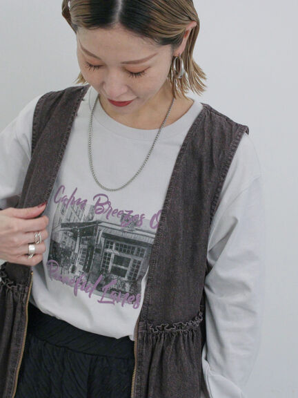 【ECO DENIM】 ペプラムベスト（オフホワイト/チャコールグレー）｜Samansa Mos2 blue（サマンサモスモス ブルー）通販