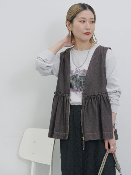 【ECO DENIM】 ペプラムベスト（オフホワイト/チャコールグレー）｜Samansa Mos2 blue（サマンサモスモス ブルー）通販
