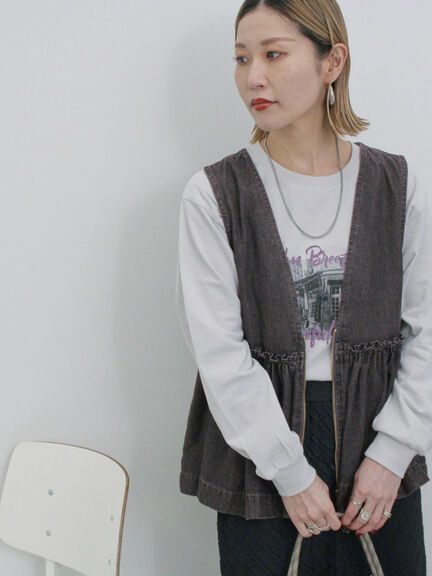 【ECO DENIM】 ペプラムベスト（オフホワイト/チャコールグレー）｜Samansa Mos2 blue（サマンサモスモス ブルー）通販