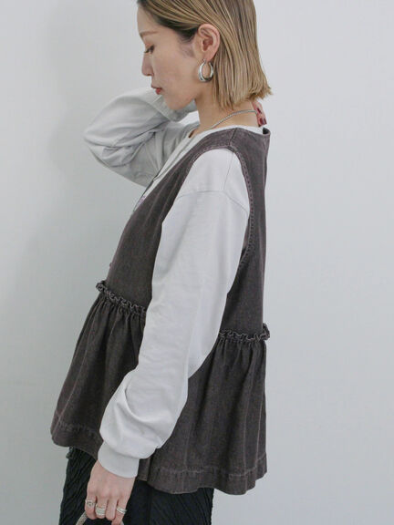 【ECO DENIM】 ペプラムベスト（オフホワイト/チャコールグレー）｜Samansa Mos2 blue（サマンサモスモス ブルー）通販