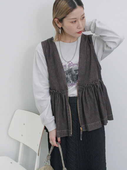 【ECO DENIM】 ペプラムベスト（オフホワイト/チャコールグレー）｜Samansa Mos2 blue（サマンサモスモス ブルー）通販